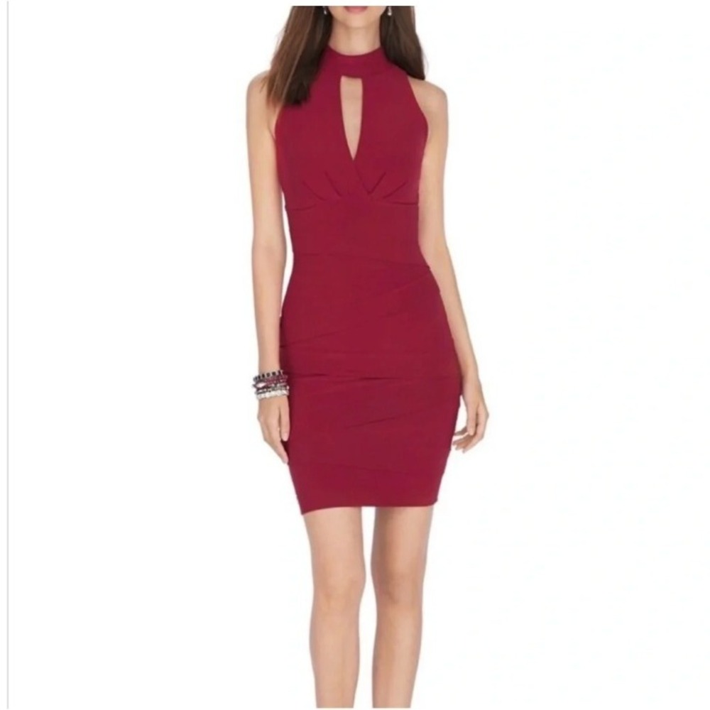 NWT White House Black Market Keyhole Slimming Bodycon Dress 10 Red Wedding Midi